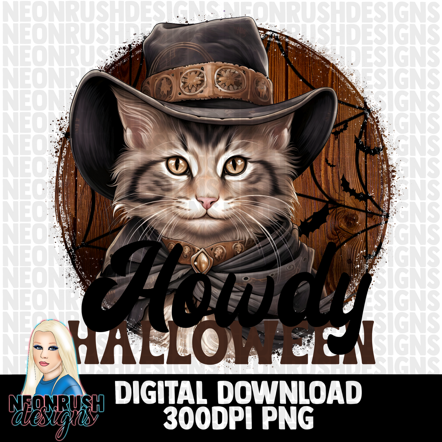 Howdy Halloween kitten png digital download