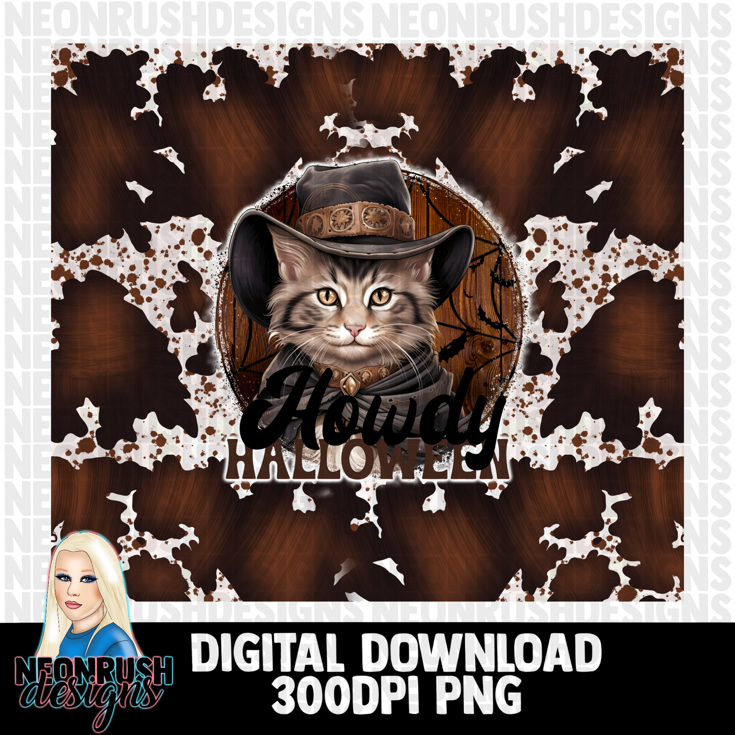 Howdy Halloween kitten tumbler wrap digital download