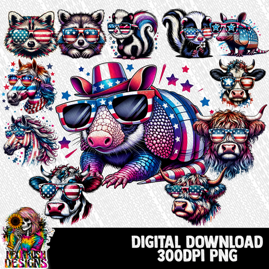 Patriotic animal clipart bundle 12 pngs digital download