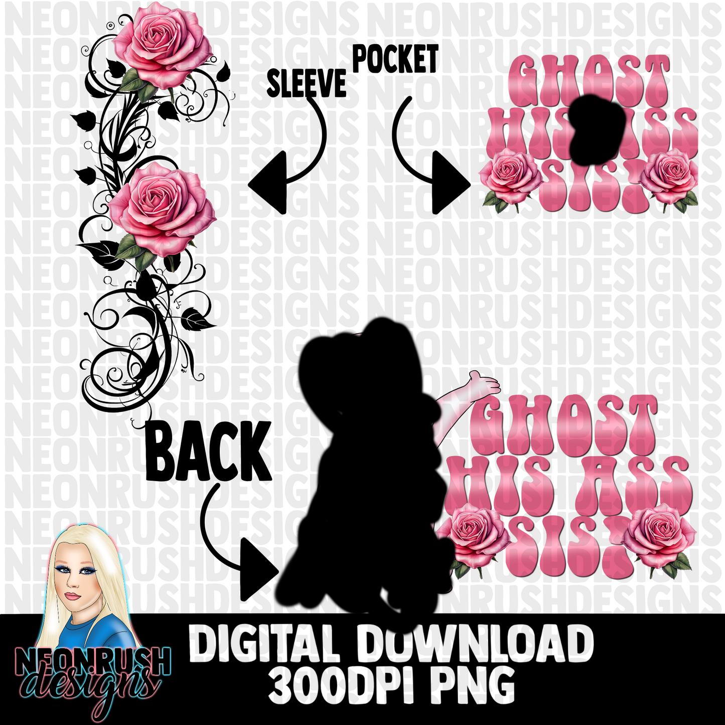 Ghost his butt sis , pocket, back and sleeve png digital download