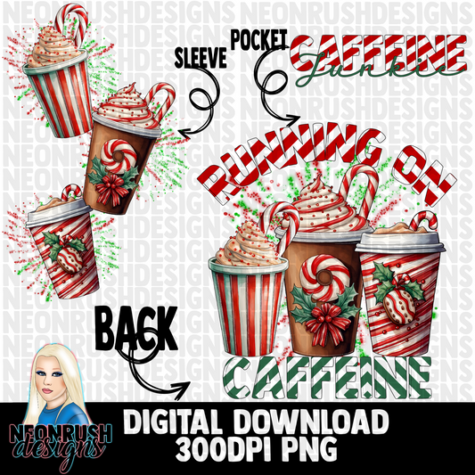 Caffeine Christmas , pocket, back and sleeve png digital download