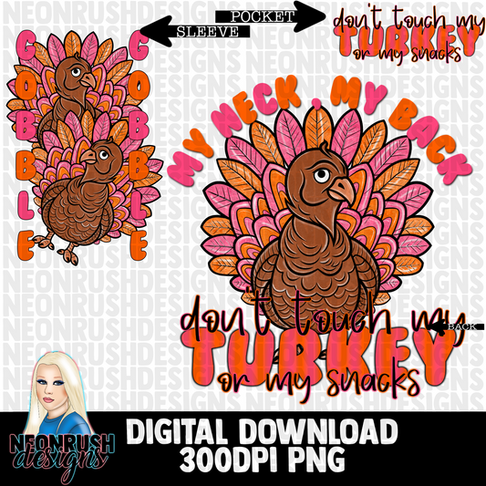 Turkey and snacks , pocket, back and sleeve png digital download