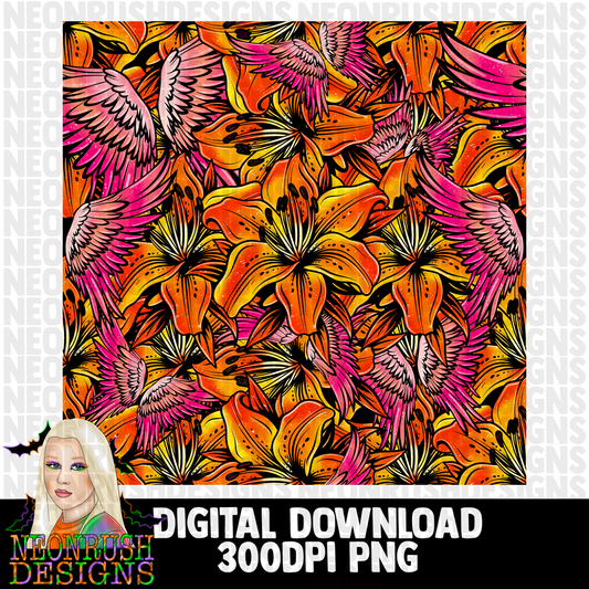 Wings floral seamless digital download