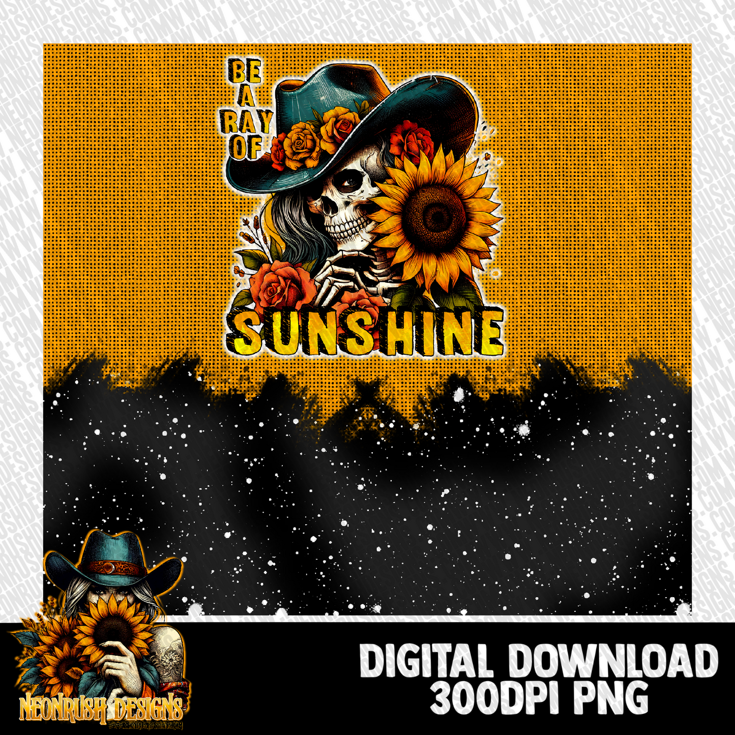 sunflower sunshine skeleton tumbler wrap digital download