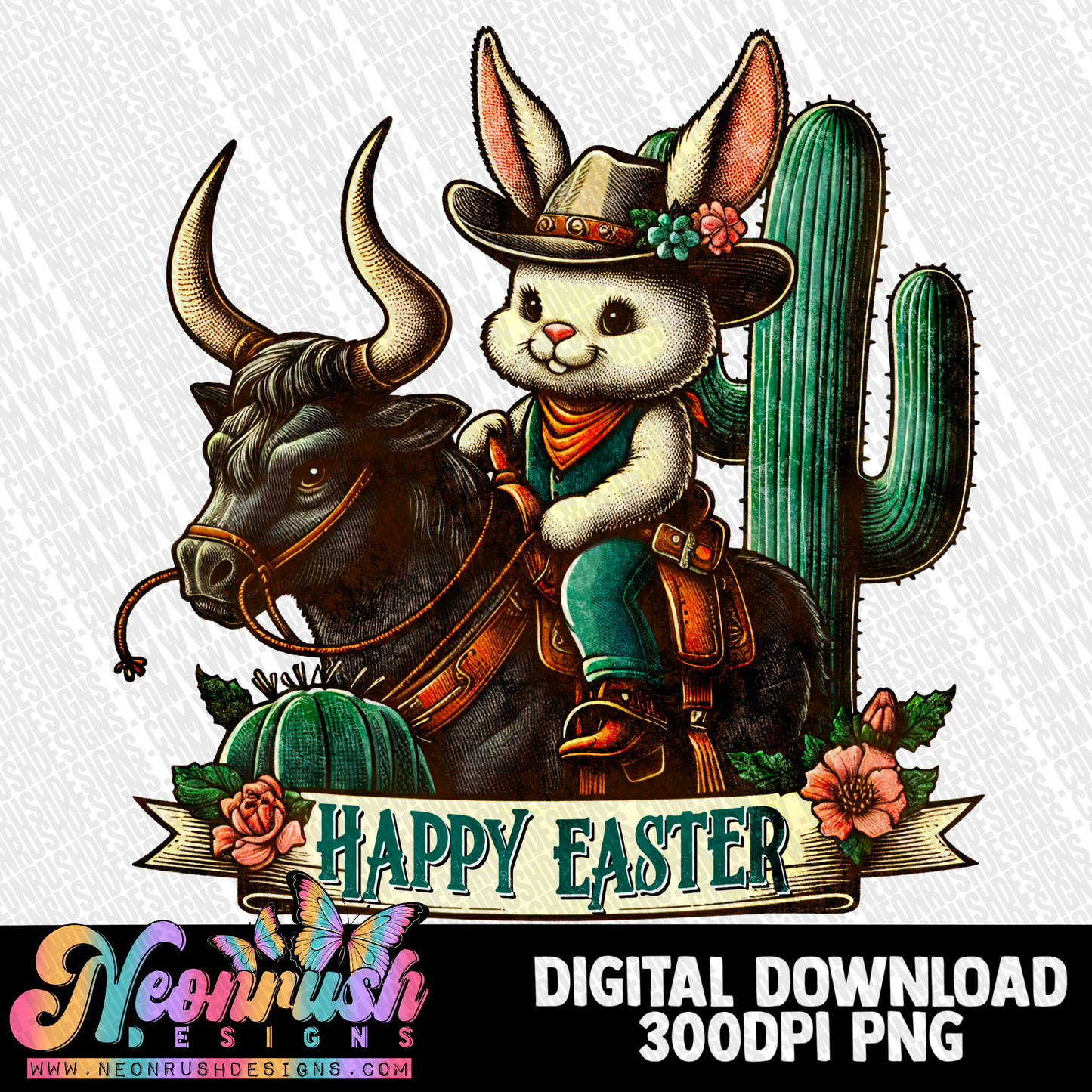 Western Easter bunny  png digital download