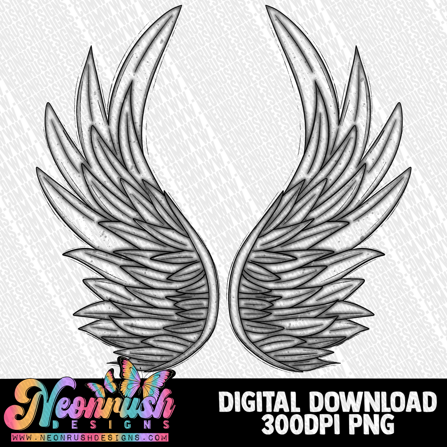 Angel wing hand drawn clipart png digital download