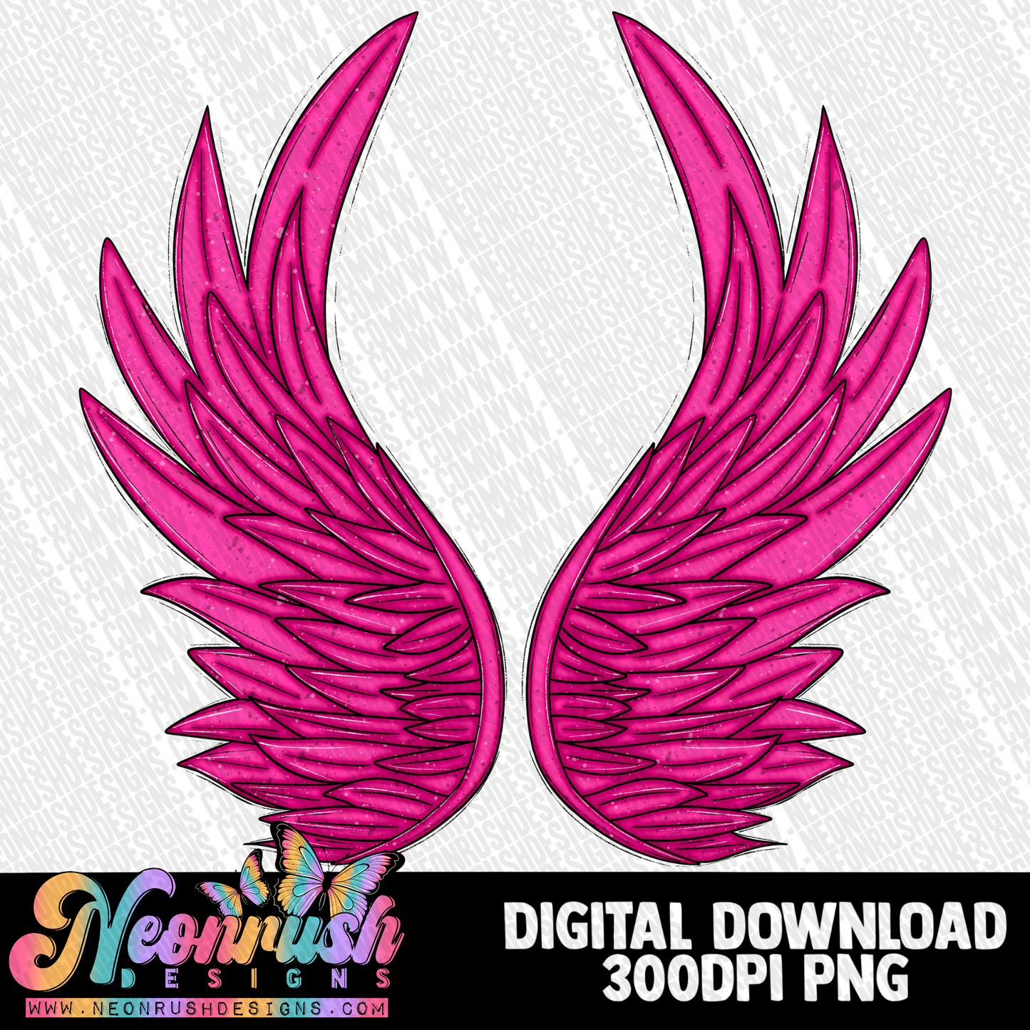 Pink Angel wing hand drawn clipart png digital download