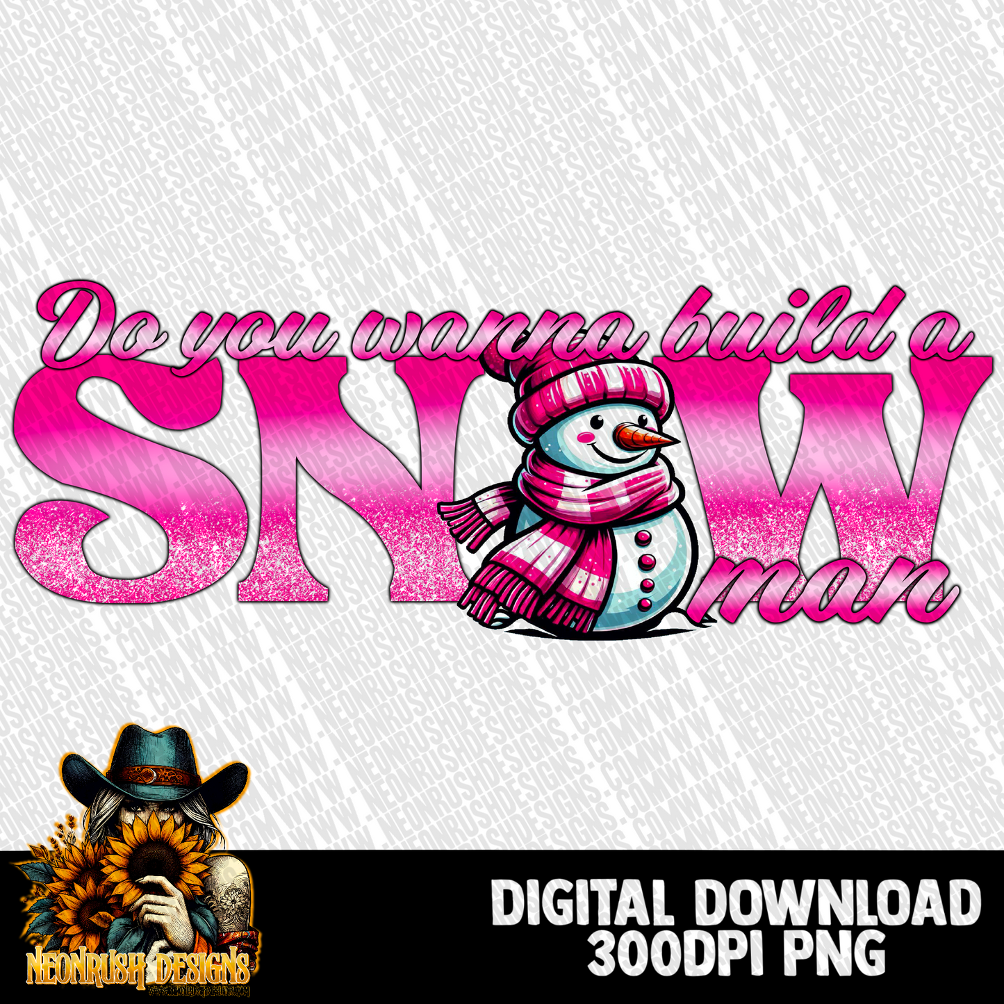 Build a snowman pink png digital download