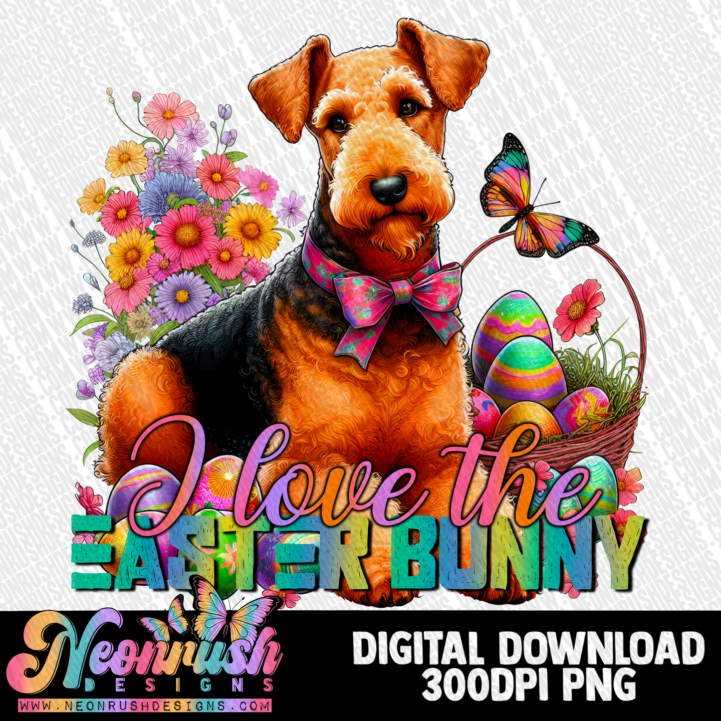 I love the easter bunny Airedale Terrier png digital download