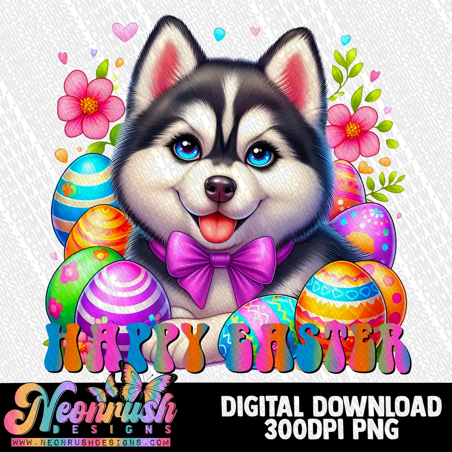 Happy Easter Siberian Husky png digital download