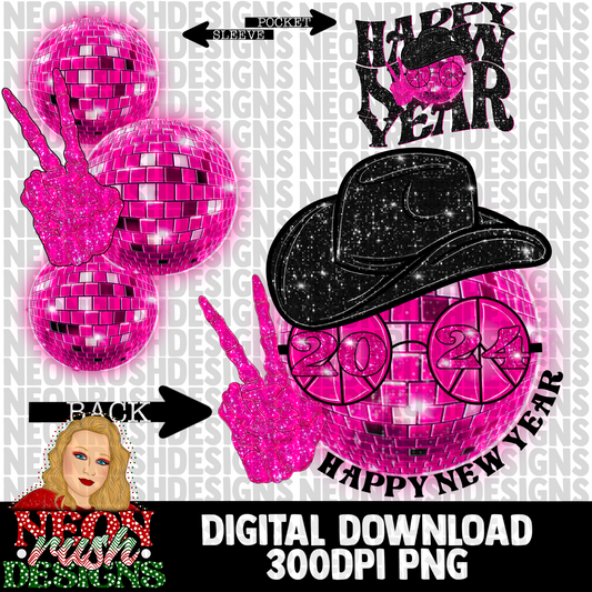 Disco new years 2024, pocket, back and sleeve png digital download