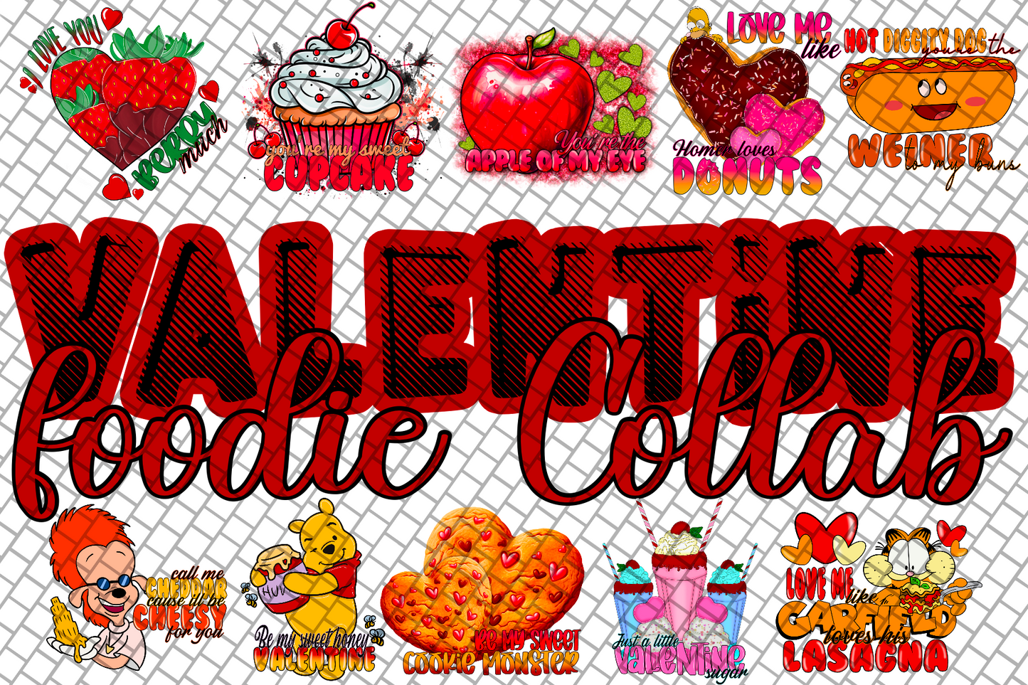 Valentine’s Day foodie collab Geekmonkey designs and neonrush designs , 40 digital files, digital downloads