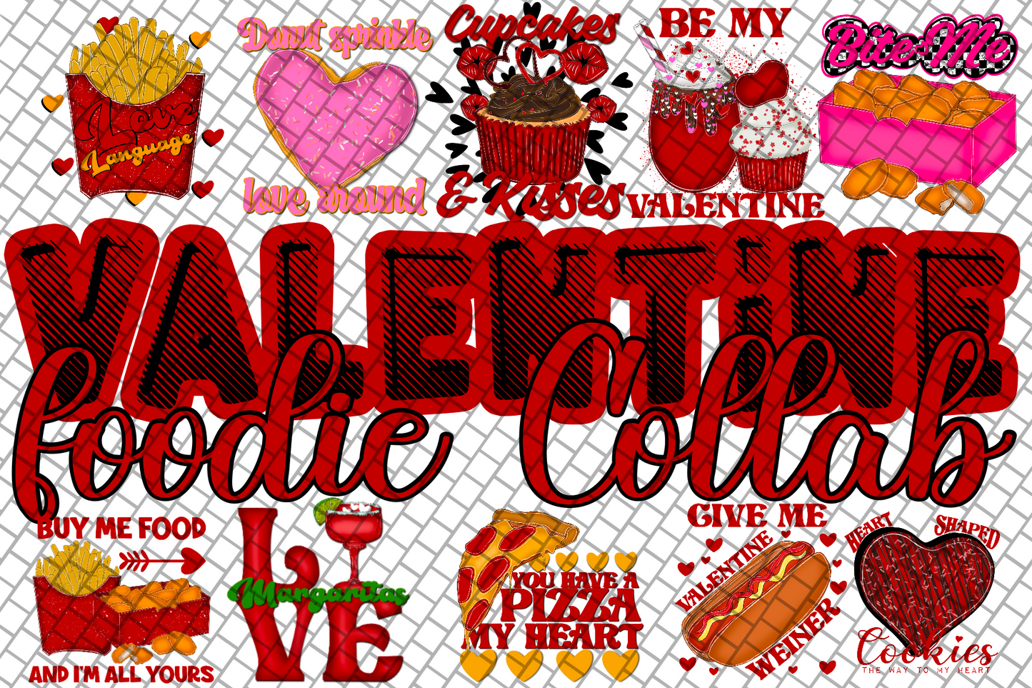 Valentine’s Day foodie collab Geekmonkey designs and neonrush designs , 40 digital files, digital downloads