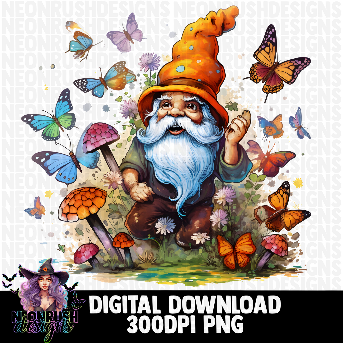 Floral trippy gnome clipart bundle 7 png digital download