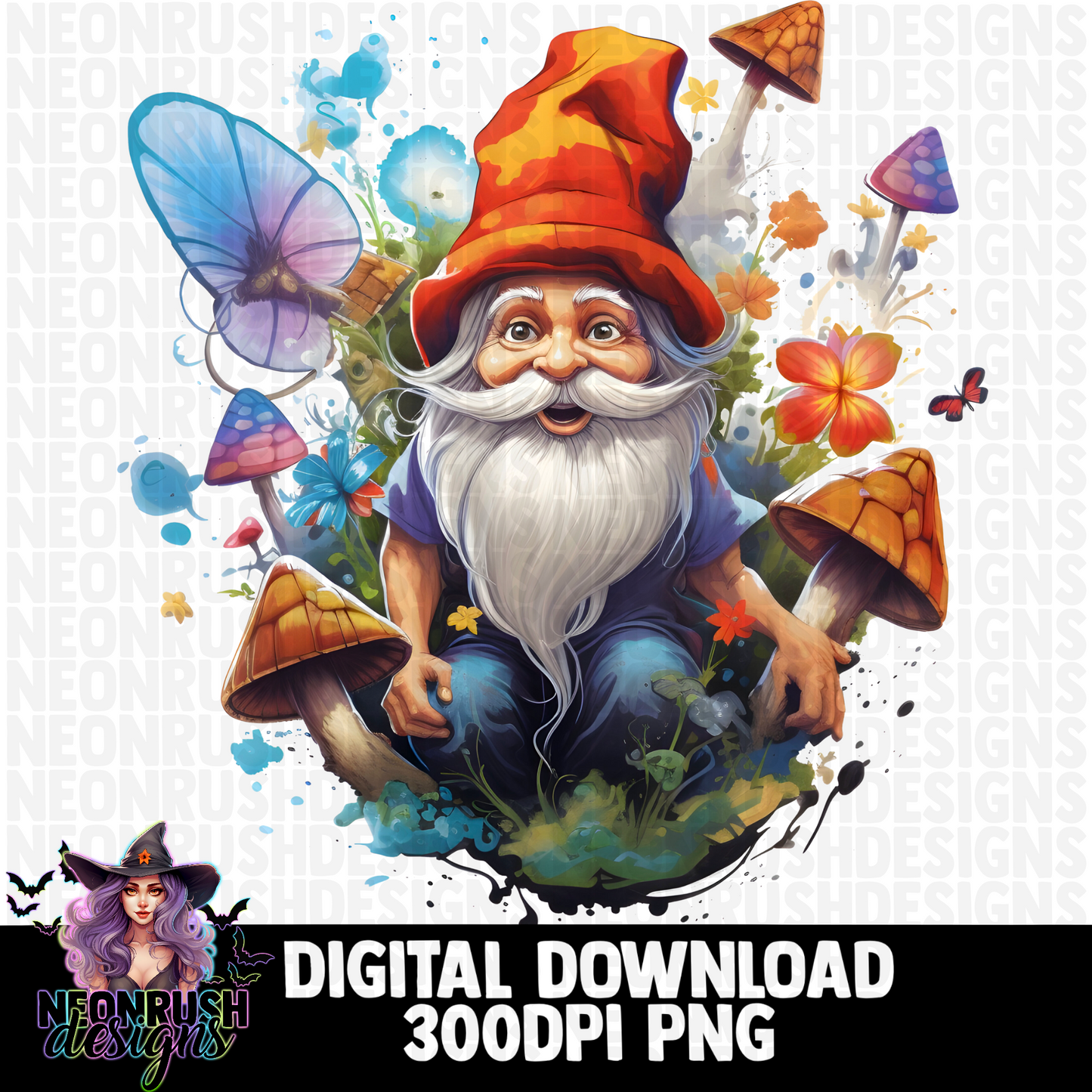 Floral trippy gnome clipart bundle 7 png digital download