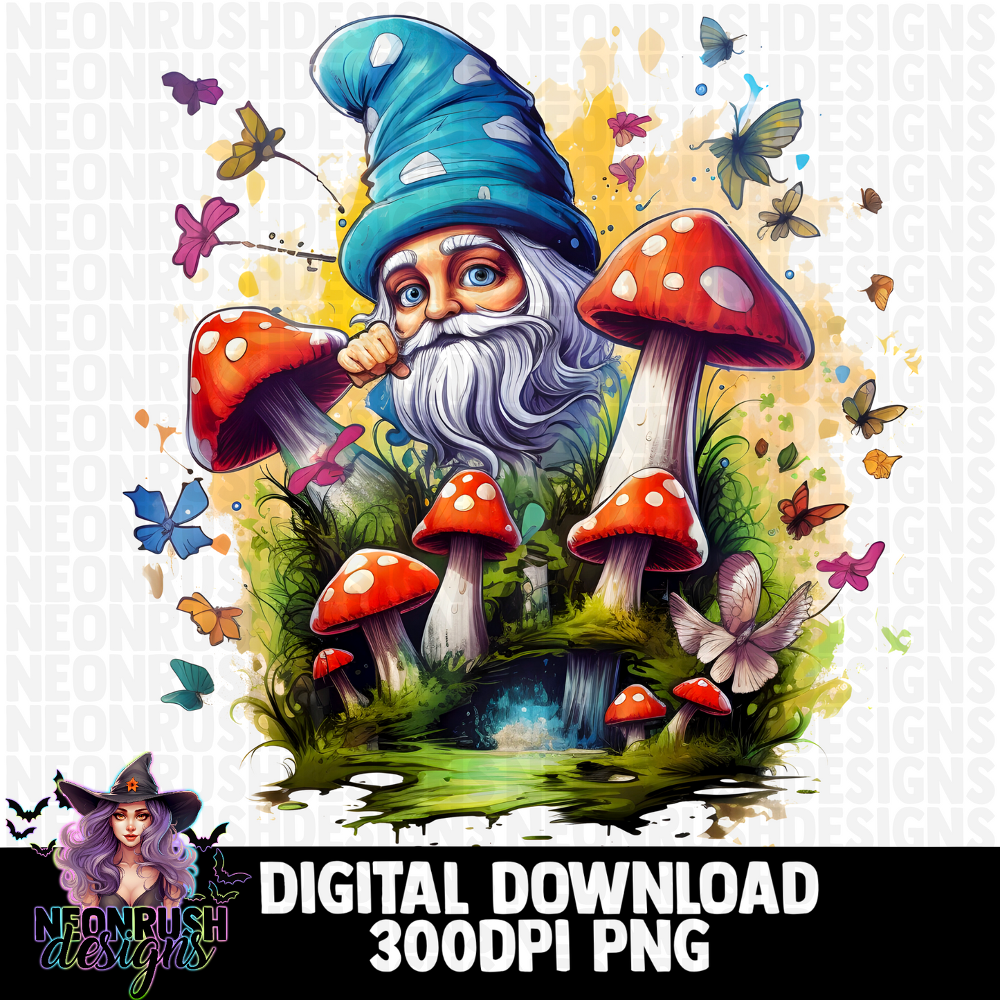 Floral trippy gnome clipart bundle 7 png digital download