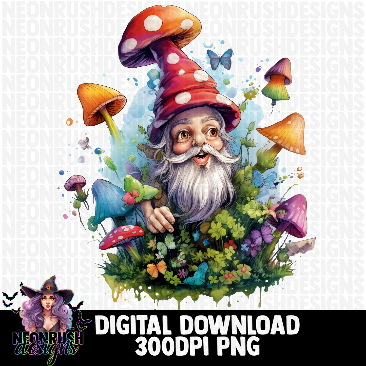 Floral trippy gnome clipart bundle 7 png digital download