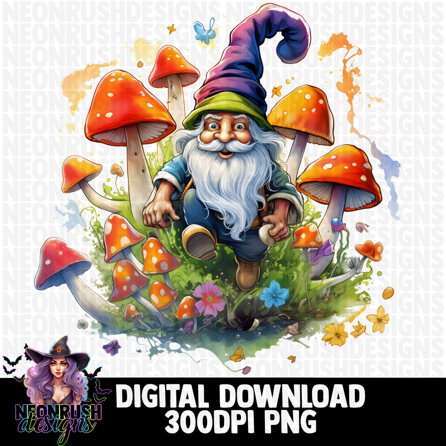 Floral trippy gnome clipart bundle 7 png digital download