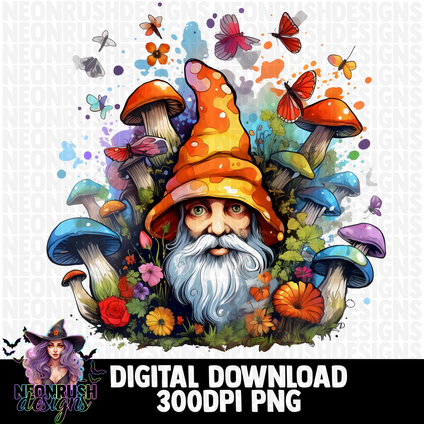 Floral trippy gnome clipart bundle 7 png digital download