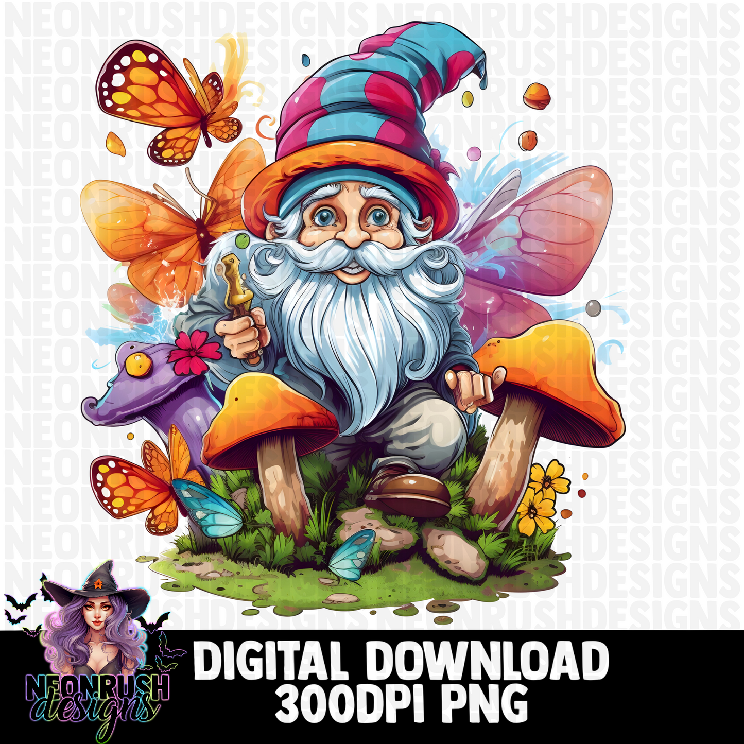 Floral trippy gnome clipart bundle 7 png digital download